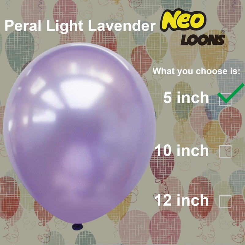 Neo LOONS® 100 pcs 5" Pearl Light Lavender Premium Latex Balloons - Great for Kids, Adult Birthdays, Weddings, Receptions, Baby Showers, Water Fights, or Any Celebration - Image 2
